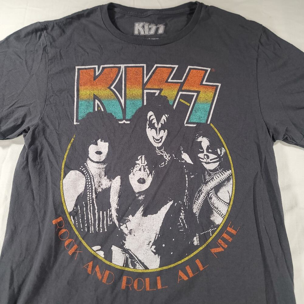 Kiss World Rock and Roll All Night Band Crew Neck T Shirt Mens Size Small S Gray